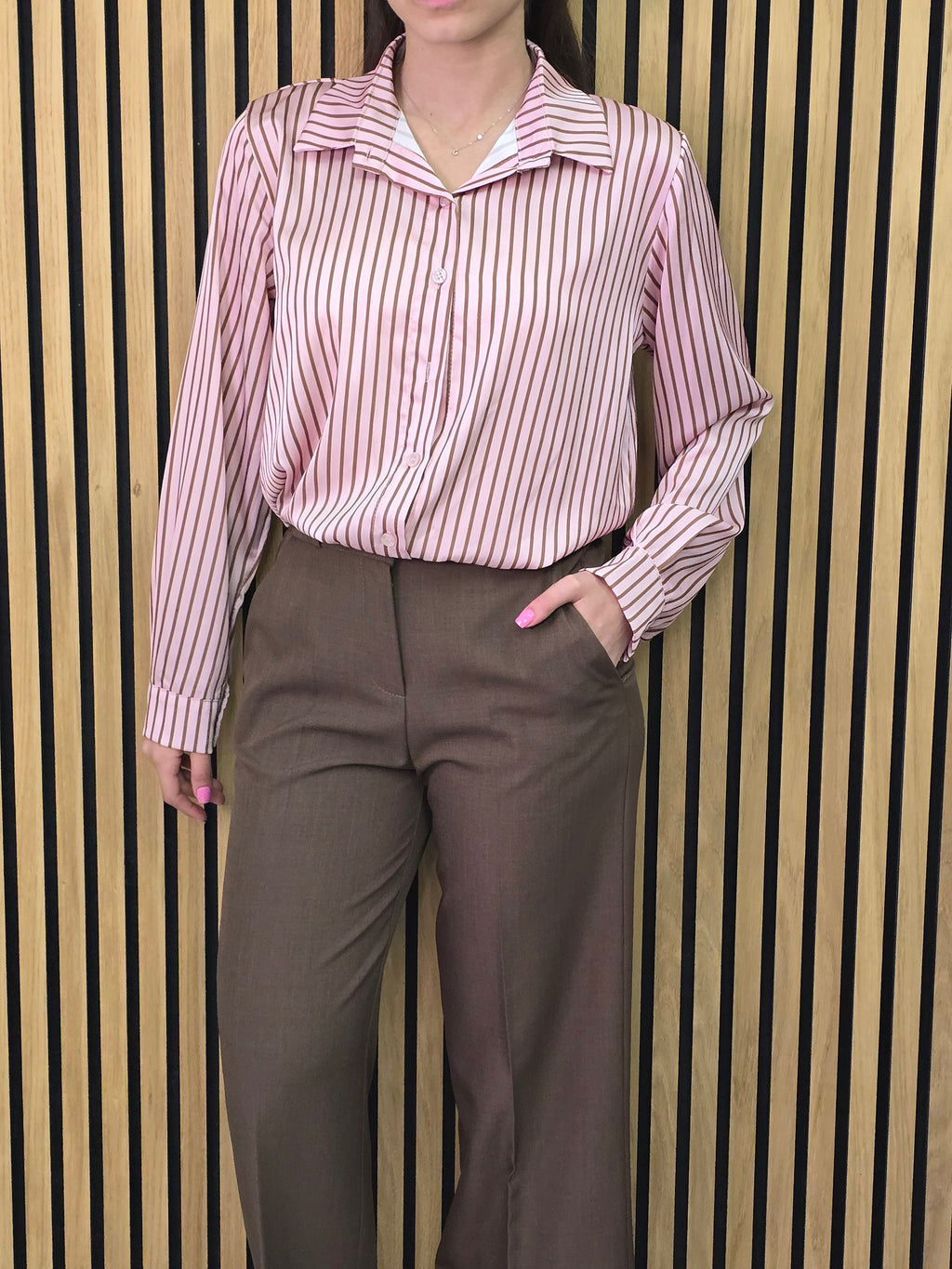 👉 Camicia Elegante a Righe in Satin – Rosa, Giallo, Celeste