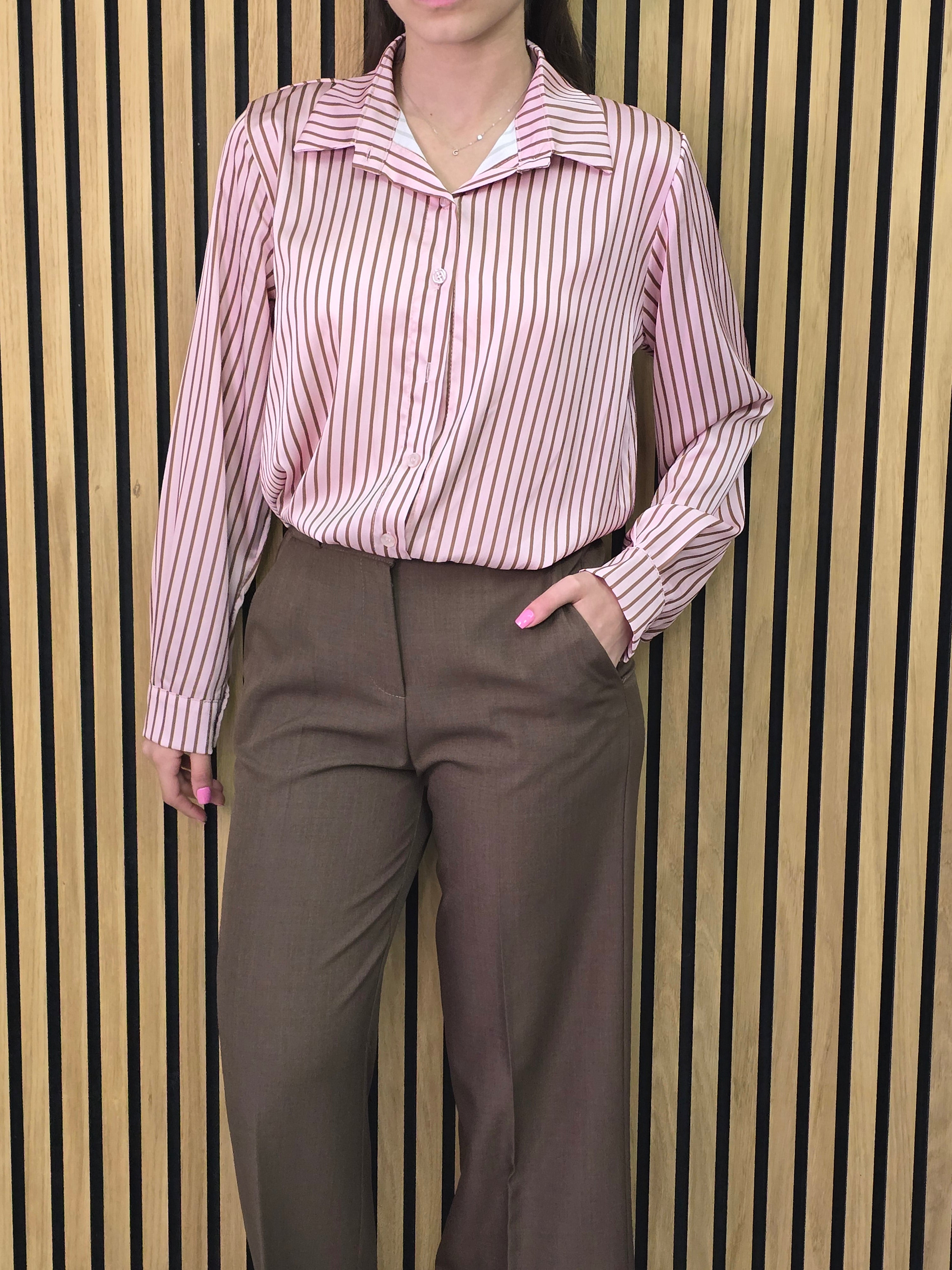 👉 Camicia Elegante a Righe in Satin – Rosa, Giallo, Celeste