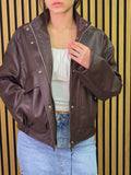 👉 Giacca donna ecopelle marrone oversize – stile casual chic