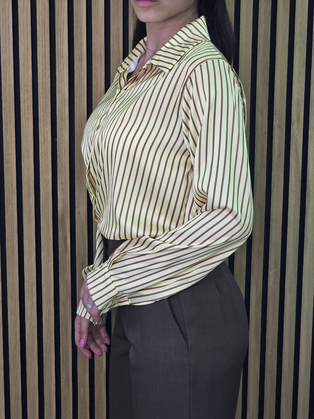 👉 Camicia Elegante a Righe in Satin – Rosa, Giallo, Celeste