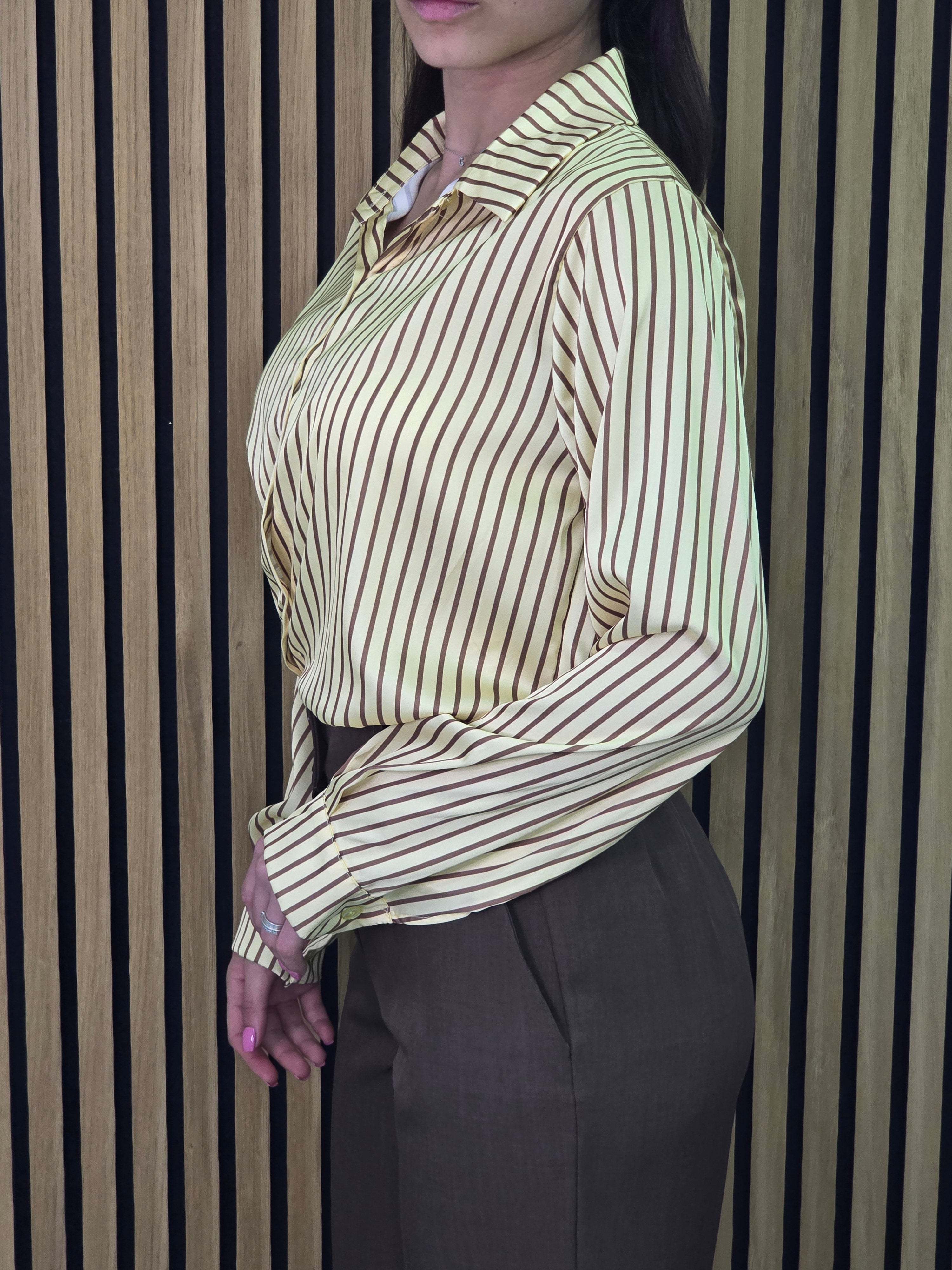 👉 Camicia Elegante a Righe in Satin – Rosa, Giallo, Celeste